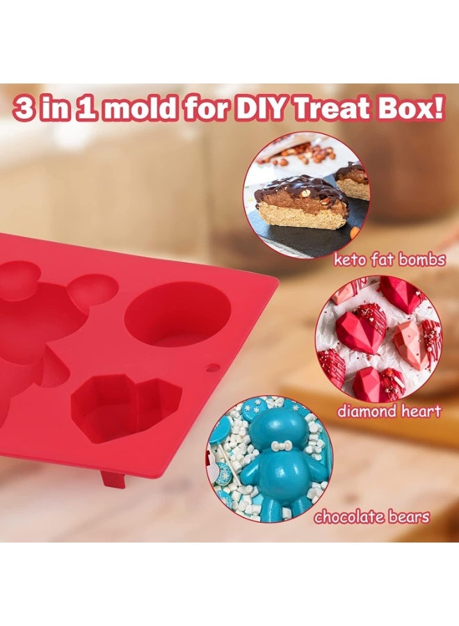 CLENEA Chocolate Molds Silicone for Bear Snack Treat Box, 2 Pcs Bear Diamond Heart Cylinder 3 in 1 Silicone Molds for Baking, DIY Breakable Christmas Day Valentines Day Gifts - Image 3